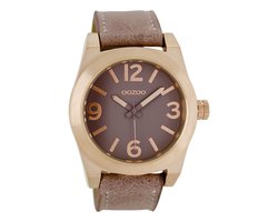 OOZOO Timepieces - Rosé goudkleurige horloge met oud roze leren band - C6737