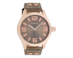 OOZOO Timepieces - Rosé goudkleurige horloge met taupe leren band - C1158