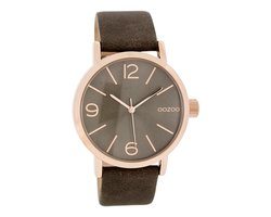 OOZOO Timepieces - Rosé goudkleurige horloge met taupe leren band - C7578