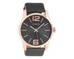 OOZOO Timepieces - Rosé goudkleurige horloge met zwarte leren band - C9734