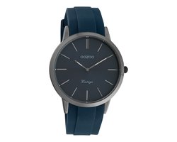 OOZOO Timepieces - Titanium horloge met donker blauwe rubber band - C20171