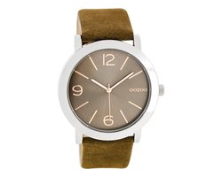 OOZOO Timepieces - Zilverkleurige horloge met bruine leren band - C8713
