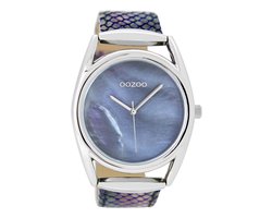 OOZOO Timepieces - Zilverkleurige horloge met multicolor leren band - C9167