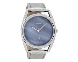 OOZOO Timepieces - Zilverkleurige horloge met steengrijze leren band - C9165