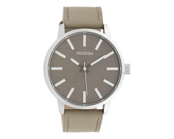 OOZOO Timepieces - Zilverkleurige horloge met taupe leren band - C10032