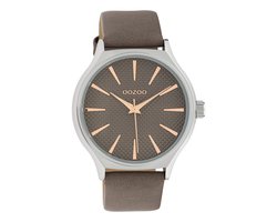 OOZOO Timepieces - Zilverkleurige horloge met taupe leren band - C10108