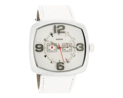 OOZOO Timepieces - Zilverkleurige horloge met witte leren band - C3261