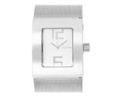 OOZOO Timepieces - Zilverkleurige horloge met zilverkleurige metalen mesh armband - C2006