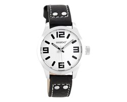 OOZOO Timepieces - Zilverkleurige horloge met zwarte leren band - JR158