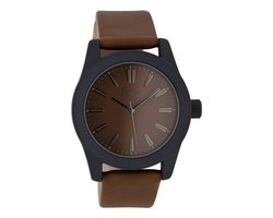 OOZOO Timepieces - Zwarte horloge met bruine leren band - C6863