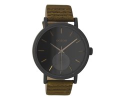 OOZOO Timepieces - Zwarte horloge met bruine leren band - C9188