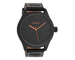 OOZOO Timepieces - Zwarte horloge met zwarte leren band - C1069