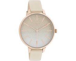 OOZOO Timpieces - rosé goudkleurige horloge met licht taupe leren band - C11030