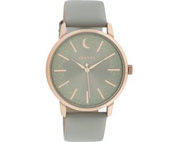 OOZOO Timpieces - rosé goudkleurige horloge met steengrijze leren band - C11040