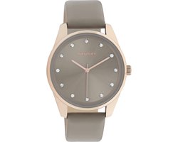 OOZOO Timpieces - rosé goudkleurige horloge met taupe leren band - C11047