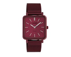 OOZOO Vintage series - Bordeaux rode horloge met bordeaux rode metalen mesh armband - C20011 - Ø29