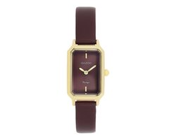 OOZOO Vintage series - Goudkleurige horloge met vijgenrode leren band - C20421