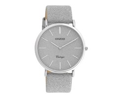 OOZOO Vintage series - zilverkleurige horloge met zilverkleurige leren band - C20160 - Ø40