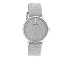 OOZOO Vintage series - zilverkleurige horloge met zilverkleurige leren band - C20200 - Ø32
