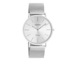 OOZOO Vintage series - zilverkleurige horloge met zilverkleurige metalen mesh armband - C9905 - Ø40