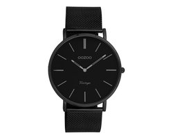 OOZOO Vintage series - Zwarte horloge met zwarte metalen mesh armband - C9932 - Ø44