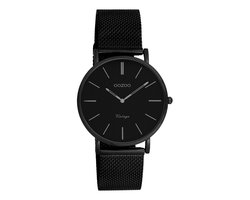 OOZOO Vintage series - Zwarte horloge met zwarte metalen mesh armband - C9934 - Ø36