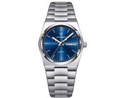 Poedagar - Dameshorloge - Zilveren Polsband - Zilver en Blauw - Horlogedoos