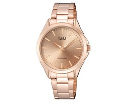Q&Q C04A-014PY - Horloge - Polshorloge - Analoog - Dames - Vrouwen - Stalen band - Rond - Metaal - Strepen - Rosékleurig