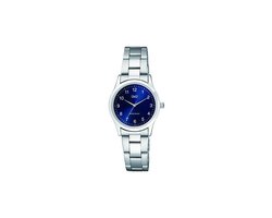 Q&Q C09A-004PY - Horloge - Analoog - Vrouwen - Dames - Stalen band - Rond - Metaal - Cijfers - Zilverkleurig - Blauw