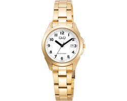 Q&Q C29A-002PY - Horloge - Polshorloge - Analoog - Vrouwen - Dames - stalen band - Rond - Metaal - Cijfers - Datumaanduiding - Goudkleurig