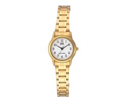 Q&Q C42A-001PY - Horloge - Analoog - Dames - Vrouwen - stalen band - Rond - Metaal - Cijfers - Goudkleurig - Wit - 3 ATM