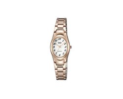 Q&Q Q20A-006PY - Horloge - Analoog - Dames - Vrouwen - stalen band - Ovaal - Metaal - Rosékleurig - Wit