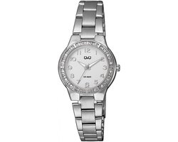 Q&Q Q691J214Y - Horloge - Analoog - Dames - Vrouwen - stalen band - Rond - Cijfers - Staal - Zilverkleurig - Wit - Briljanten