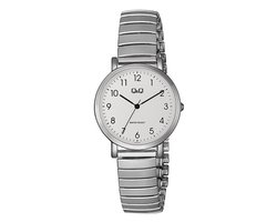 Q&Q QA21J224Y - Horloge - Analoog - Dames - Vrouwen - Rekbare Dubbele stalen band - Rond - Metaal - Cijfers - Zilverkleurig - Wit
