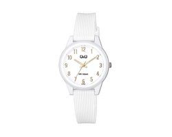Q&Q VS13J008Y - Horloge - Sport - Analoog - Dames - Vrouwen - Plastic band - Rond - Cijfers - Kunststof - Wit - Goudkleurig - 10 ATM