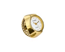 Ringhorloge Vinger Horloge Ring - Goud met Steentjes - One Size Fits All Rekband - Kaiser Quartz - 22mm