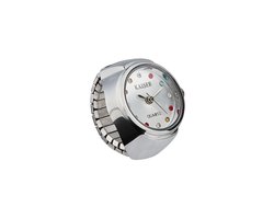 Ringhorloge Vinger Horloge Ring - Zilver met Veelkleurige Steentjes - One Size Fits All Rekband - Kaiser Quartz - 22mm