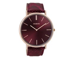 Rosé goudkleurige OOZOO horloge met bordeaux rode leren band - C9303