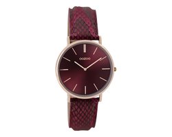 Rosé goudkleurige OOZOO horloge met bordeaux rode leren band - C9306