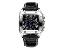 Soraro Automatische Horloge Zilverkleurig & Zwart | Waterafstotend | Cadeau Giftbox | Zilverkleurig & Zwart | Automatic Horloges | Automatisch Watchwinder | Leer | Herenhorloge