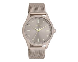 Taupe OOZOO horloge met taupe metalen mesh armband - C11358