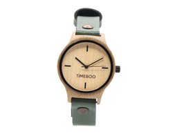 Timeboo horloge Twist | Bamboe houten horloge | dames - leer - Green - zonder cijfers