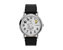 Timex Timex X Peanuts® Weekender Snoopy Dancing Quartz Analoog Horloge Zwart Kast: 100% Laag Lood Messing | Armband 100% Leer 38 mm TW2Y31000VV