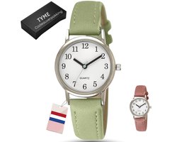 Tyme Santorini Dames Horloge - 27mm Wit/Groen- Horloges voor Vrouwen & Meisjes - Polshorloge - Uurwerk - met Cadeauverpakking
