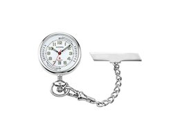 Verpleegster horloge met datum aanduiding van de merk Adora zilverkleurig met witte wijzerplaat..