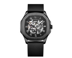 Watcha Skeleton - Unisex Horloge - Obsidian Black - 43mm - Vierkant