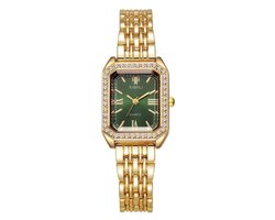 Ximili - Dameshorloge +Gratis armband - Polshorloge - Dames - Horloge - Horlogedoos - Vrouwen - Goud Groen - Diamonds