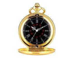 Zakhorloge Quartz Goud/Zwart – Pocket watch Met ketting - Quartz zakhorloge met Romeinse cijfers