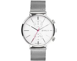 ZINZI Traveller horloge witte wijzerplaat en kast stalen mesh band 39mm dual time ZIW706M