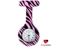 Zorghelden® Zusterhorloge Pink Zebra - Verpleegkundige horloge - Verpleegkundige accessoires - Zusterhorloge siliconen - Verpleegstershorloge - Verpleegstershorloge - Verpleegkundige cadeau